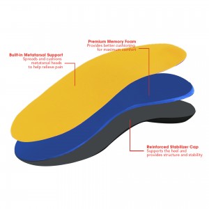 Flat foot arch support walking running insoles orthotic yellow shoe inserts