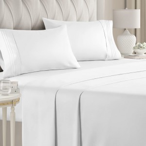 White Cotton Hotel Style Sheets Queen Size 4 Pc Luxury Sheets Set For 16 Inch Deep Pocket