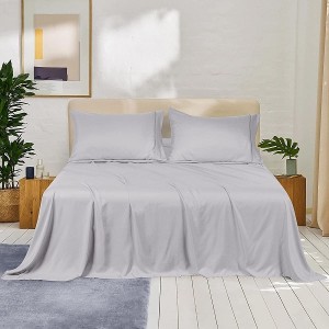 Conjunt de llençols de llit llisos de 76 x 80 polzades de bambú, refredament transpirable, 1800 fils, butxaques de 16 polzades de profunditat