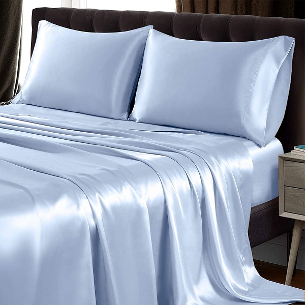Satin Queen Size 60*80 Inch Bed Sheets with Deep Pocket With 4 PCS Fitted Sheet Flat Sheet Closure Pillowcases