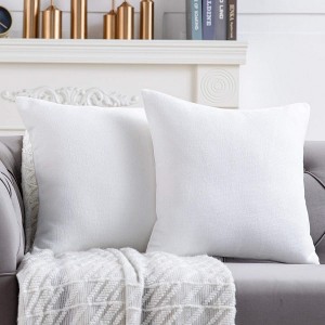 Saron'ny ondana fotsy 20 × 20 mirefy Set amin'ny 2 Solid Rustic Farmhouse Decorative Throw Pillow Covers Square Cushion Case for Home Sofa Couch Decor