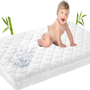 Bamboo Waterproof Crib Mattress Protector Quilted Toddler Bed Sheets Baby Crib Mattresses Cover for Standard Crib Bedding 52”x28”