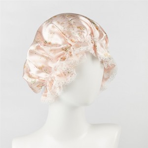 new design turban 100% silk bonnets with elastic band silk wrap double layer bonnet printed lace silk bonnets cap