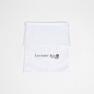 Bolsa de lavandería de hotel con cordón estampado non tecido reutilizable/bolsa de lavandería de viaxe barata e ecolóxica de promoción