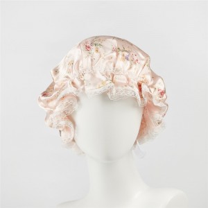 Best Selling Silk Bonnet Custom Designer Satin Hair Bonnet Pink Lace Printed Hair Bonnets