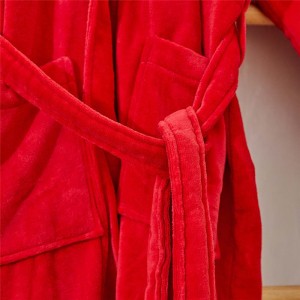 Fleece Bathrobe Spa Robe အနီရောင် လက်ကား Soft Customized Women And Men Unisex Cotton Bathrobes