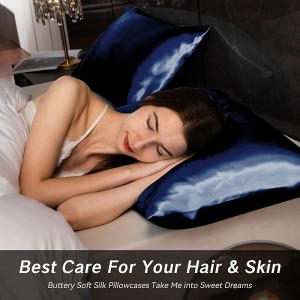 Funda de almohada de satén azul oscuro para cabello y piel Funda de almohada sedosa Funda de almohada de satén estándar con cierre de sobre (20 ″ x 26 ″)