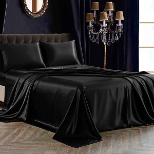Hotel Blacket Luxury Silky Satin Sheets Set Soft and Durable Pillowcase Flat Sheet and Fitted Sheet