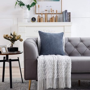 Синий, серый квадратный чехол для подушки 18 × 18 дюймов, набор из 2 однотонных декоративных наволочек для домашнего дивана, украшения дивана