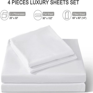 ชุดผ้าปูที่นอนราชินีสีขาว 4 ชิ้นโรงแรมหรูหรา Super Soft 1800 Series ไมโครไฟเบอร์ไร้ริ้วรอยและระบายอากาศได้ - แผ่นกระเป๋าลึก 14 นิ้วสำหรับเตียงขนาดควีนไซส์