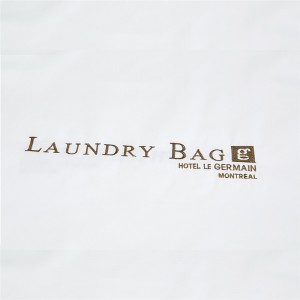 Bolsa de lavandería de hotel con cordón estampado non tecido reutilizable/bolsa de lavandería de viaxe barata e ecolóxica de promoción