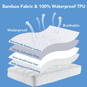 100% Bamboe Waterproof Matras Protector Queen Size Cover Ademend Noiseless Fitted Style mei djippe pockets