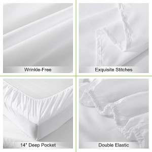 Conjunto de lençóis Queen brancos de 4 peças para hotel de luxo super macio série 1800 de microfibra sem rugas e respirável - lençóis de bolso profundo de 14 ″ para cama queen size