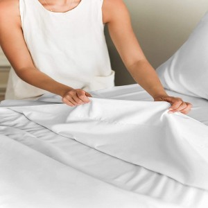 White Cotton Hotel Style Sheets Size Queen Size 4 Pc សន្លឹកប្រណិតសម្រាប់ដាក់ហោប៉ៅជ្រៅ 16 អ៊ីញ
