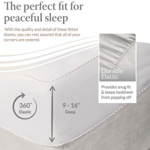 Lenzuola in cotone 100% per hotel Lenzuola in tessuto rasatello bianco Set da letto solido da 4 pezzi adatto a tasche profonde da 16 pollici