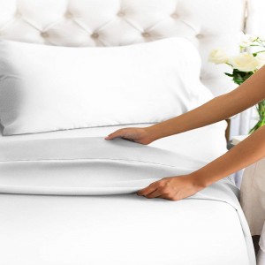 Bijeli pamučni hotelski stilski listovi, luksuzni set posteljine veličine Queen od 4 komada za džep od 16 inča