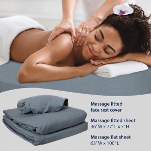 Venta al por mayor, juego de sábanas para mesa de masaje de microfibra suave, incluye funda para mesa de masaje, Sábana ajustable para masaje y funda para descanso facial