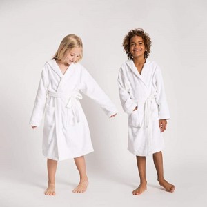 Children’s Bathrobe Classic Hooded Design White Terry Towel Suitable For Children Aged 4-10 Years