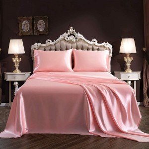 Blush Pink Satin Queen Bed Sheets with Deep Pocket 1 Fitted Sheet 1 Flat Sheet 2 Envelope Closure Pillowcases