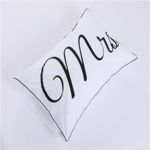 Funda de almohada de algodón de alta calidad con estampado de Mr. & Mrs, diseño prensado grueso que admite patrones de tamaño personalizados