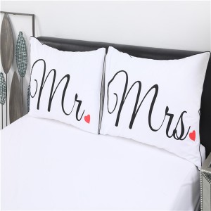 High Quality Couple Cotton Pillowcase Mr. & Mrs Print Thick Pressed Design Supports Custom Size Patterns