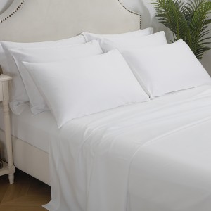Cearșaf de pat îmbrăcat cu ridicata pentru hotel alb, 100% bumbac, cearșaf duble