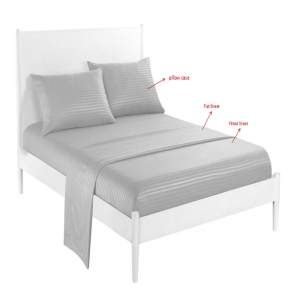 Deep Pocket 110GSM Microfiber Satin Stripe Fitted Bed Sheet Set, Light Blue