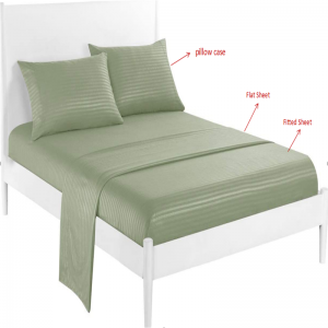 ឈុតកម្រាលពូក Deep Pocket 110GSM Microfiber Satin Stripe Fitted Bed Sheet, ពណ៌ខៀវខ្ចី