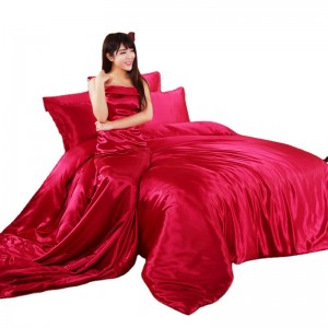 Private Label Polyester Satin Bedding Bed Sheet Pillow cases Sets