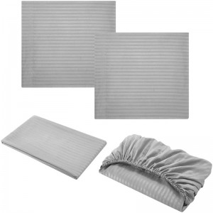 Deep Pocket 110GSM Microfiber Satin Stripe Fitted Bed Sheet Set၊ အပြာနုရောင်