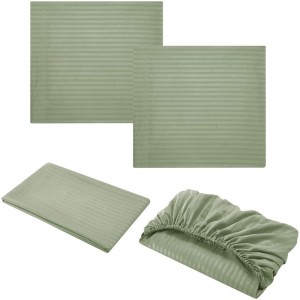 Deep Pocket 110GSM Microfiber Satin Stripe Fitted Bed Sheet Set, Light Blue