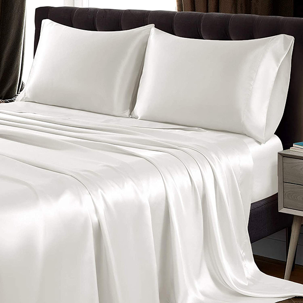 4 copë Set çarçafësh prej sateni të bardhë Ultra i butë me çarçafë të vendosur në xhep të thellë Mbyllje jastëku me çarçafë të sheshtë