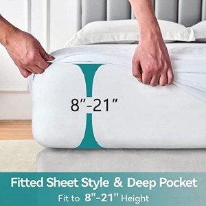 100% Waterproof Mattress Protector Terry Mattress Cover Soft and Breathable Noiseless and Washable Cover Fitted 8″-21″ Deep Pocket