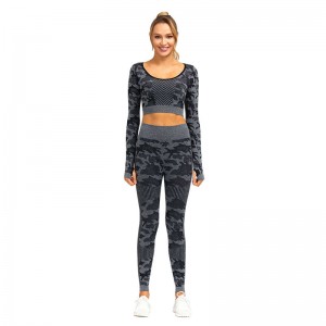 Ladies Yoga Sets Plus Suit High Waist Long Sleeve Workout Knitted Sports Factory