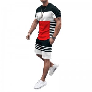 T Shirt and Shorts Set For Men Stripes Short Sleeve Plus Size Hip Hop Two Piece Factory