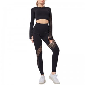 Women Yoga Tops Leggings Set Mesh Gym Clothes Sports Athletic Workout Exercise Manufacture
