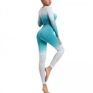 Women Activewear Yoga Sets Fitness Ombre 2 Pieces Long Sleeve High Waist Custom Logo