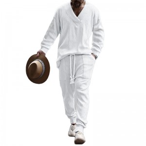 Mens Tracksuit Knitted V Neck Sports Casual Long Sleeve Oversized Loose Blank 2pcs Hot Sale