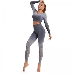 Women Activewear Yoga Sets Fitness Ombre 2 Pieces Long Sleeve High Waist Custom Logo