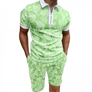 Polo Shirts And Shorts Set Zip Up Printed Sports Shorts Sleeve Tracksuit Manufacture