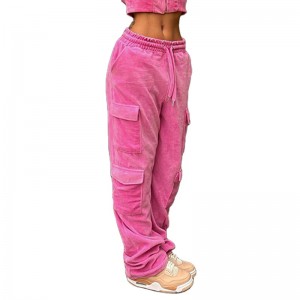 Two Piece Set Tracksuit Women Sports Fleece Workout Crop Top Pants Casual Fashion
