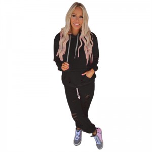 Jogging Suits For Women Tracksuit Two Piece Sets Casual Hole Washed Hoodies Pants   Fashion