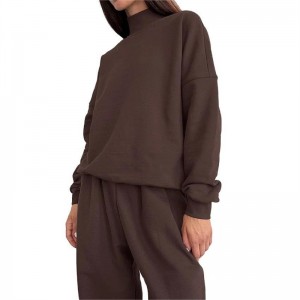 Women Tracksuit Set Turtleneck Activewear Pullover Pants Sweatshirt Sweatpants Oversized Blank Custom