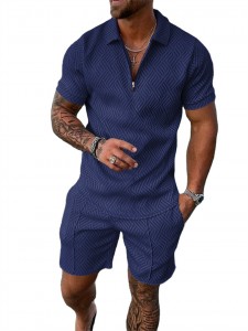 Sports Tracksuit For Men Polyester Casual Summer Plain Zipper Polo T Shirt Shorts Set Manufacturer