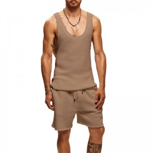 Tank Tops Shorts Set Summer Men Private Label Knitted Sportswear Custom Logo
