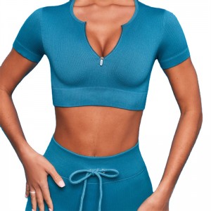 Crop Top Yoga Set Women Seamless Gym Tracksuit Sports Workout OEM Fitness Activewear Supplier