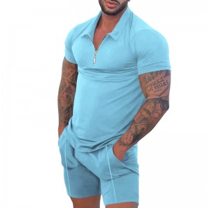 Men Shorts Set Running Blank Causal Business Polo T Shirt Zipper Summer Sportswear   Private Label
