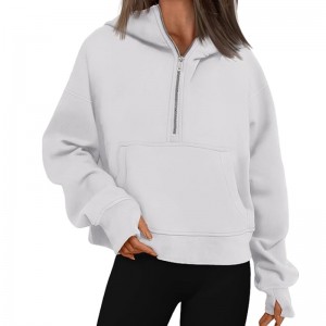 Women Sweatshirt Half Zip Oversized Hoodies Casual Ribbed Sleeve Fast Shipping
