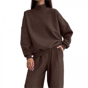 Women Tracksuit Set Turtleneck Activewear Pullover Pants Sweatshirt Sweatpants Oversized Blank Custom