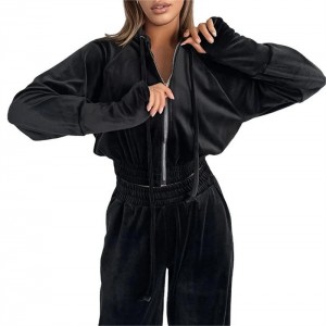 Hoodies Tracksuit For Women Velvet Full Zip Up Sweatshirt Sweatpants 2 Pieces Set Crop Top Loose